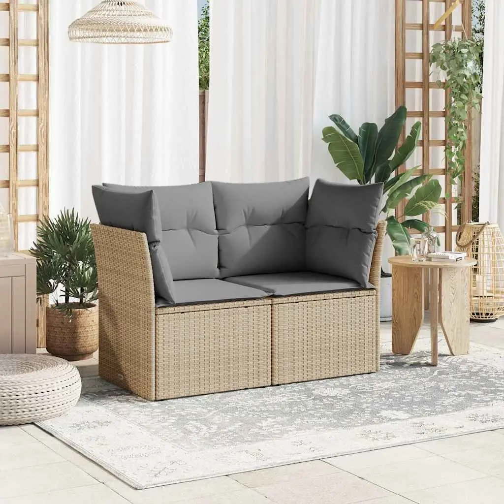 2-Seater Sofa PE Rattan Outdoor Furniture Beige with Cushions