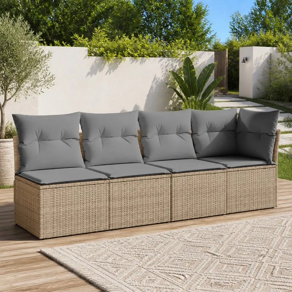 4-Seater Outdoor Sofa PE Rattan Beige Cushions Modular Garden Furniture
