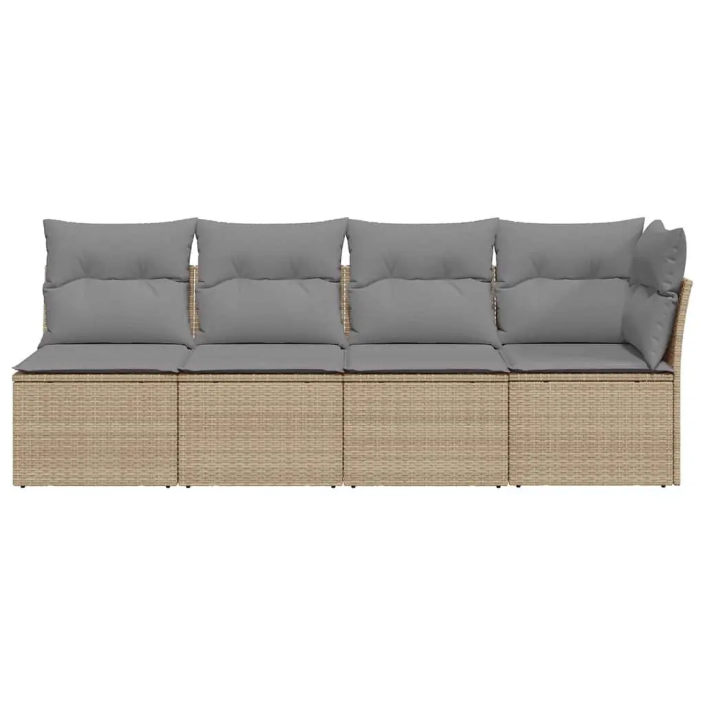 4-Seater Outdoor Sofa PE Rattan Beige Cushions Modular Garden Furniture