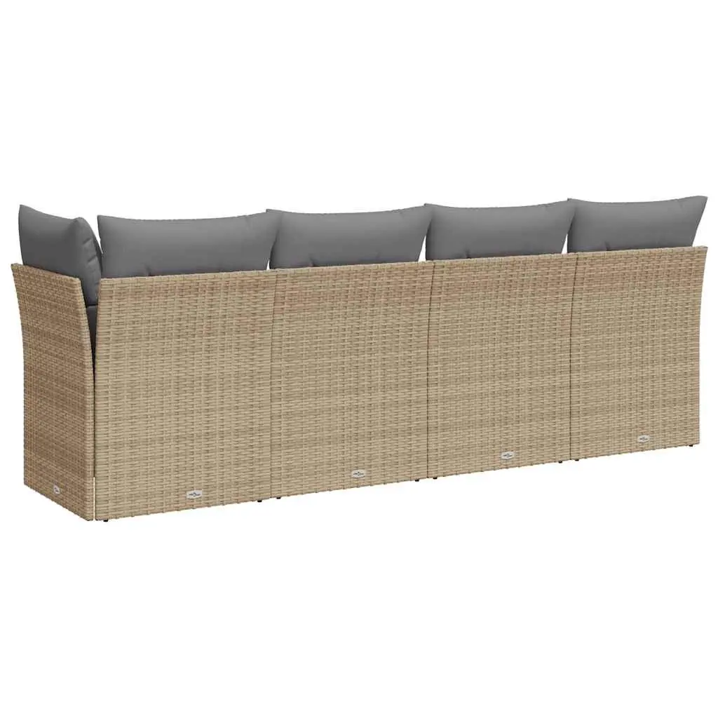 4-Seater Outdoor Sofa PE Rattan Beige Cushions Modular Garden Furniture