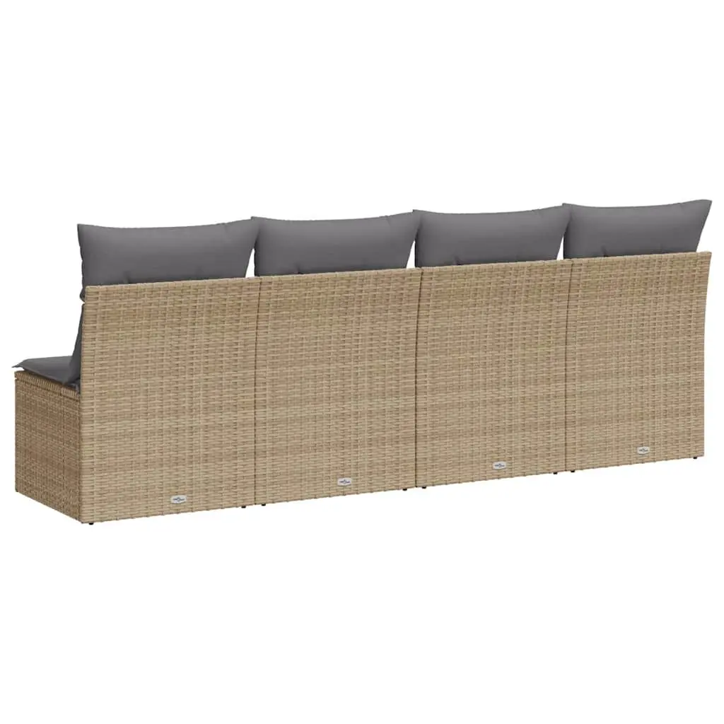 4-Seater Garden Sofa PE Rattan Modular Outdoor Furniture with Cushions Beige