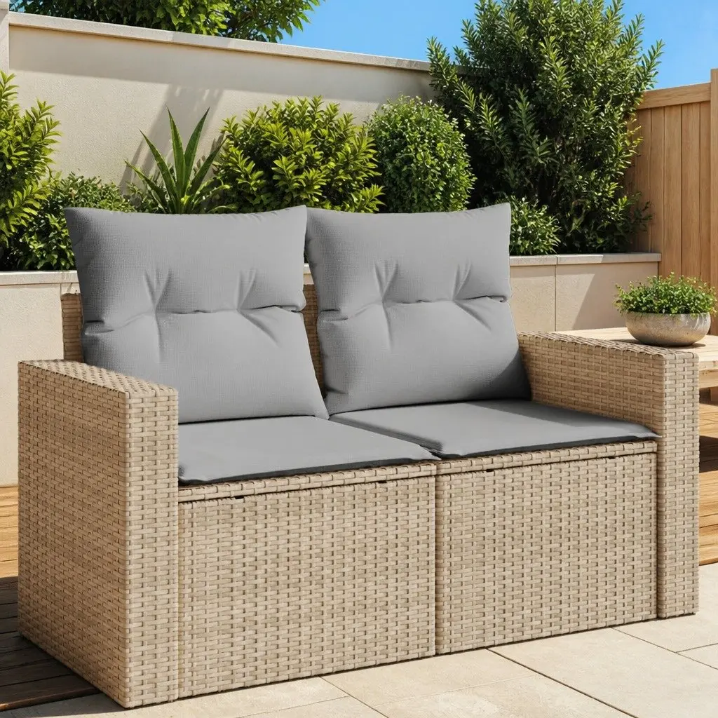 2-Seater Garden Sofa with Cushions in Beige