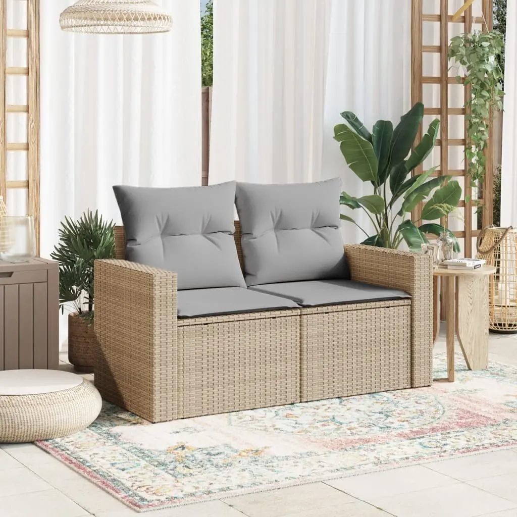 2-Seater Garden Sofa with Cushions in Beige