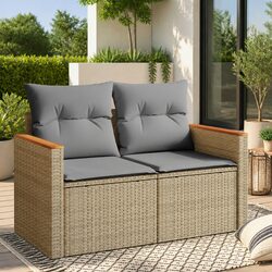 Durable Outdoor Garden Sofa 2-Seater in Beige with Cushions