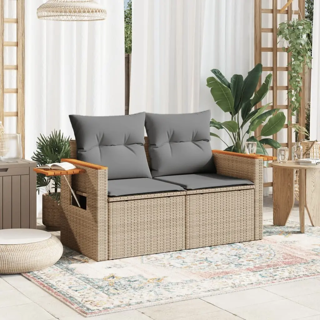 2-Seater Garden Sofa with Cushions and Side Table