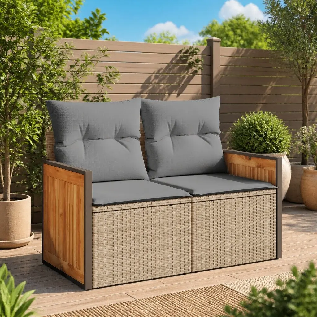Garden Sofa PE Rattan 2-Seater Modular Outdoor Furniture Beige