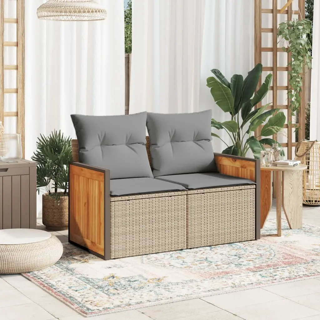 Garden Sofa PE Rattan 2-Seater Modular Outdoor Furniture Beige
