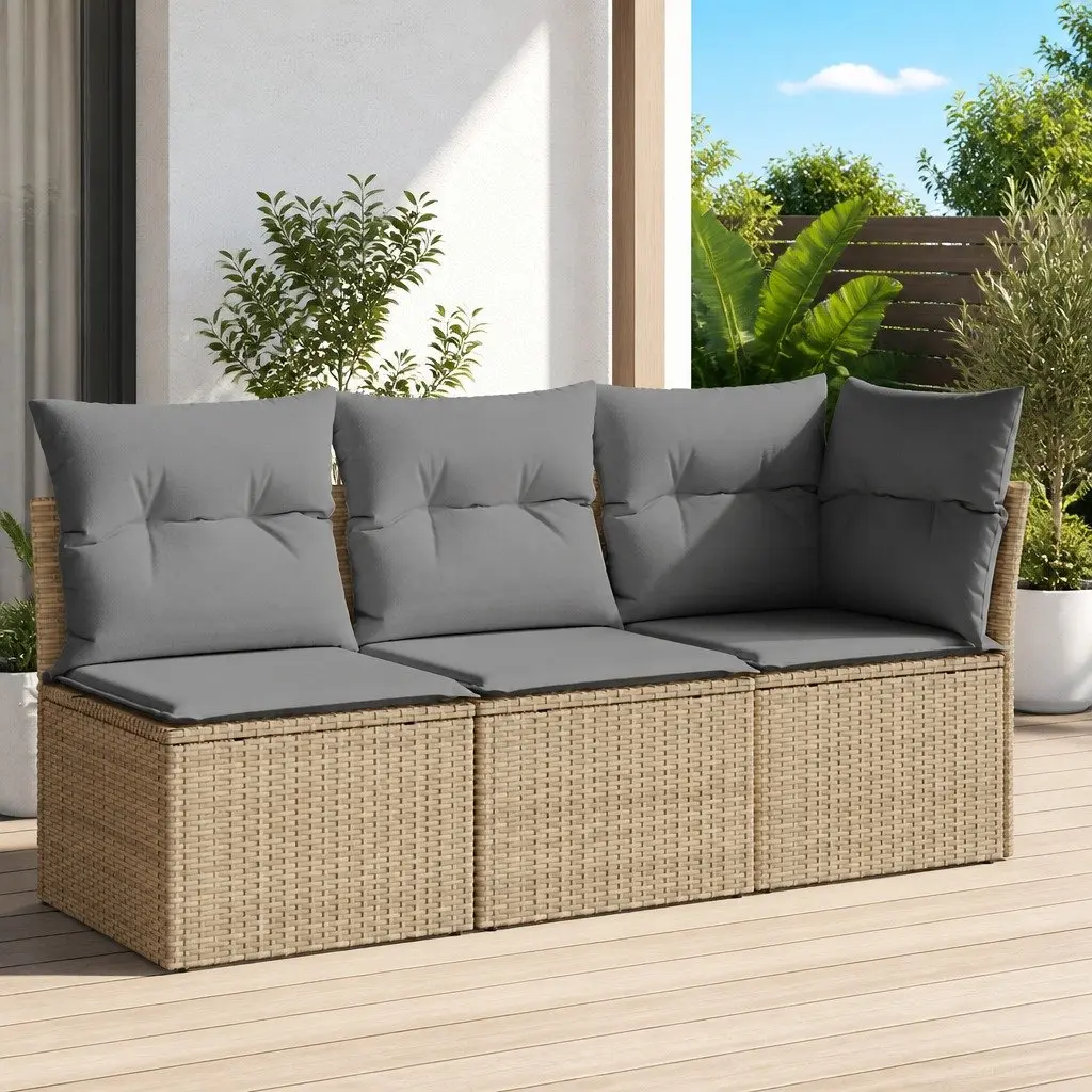 Beige 3-Seater Garden Sofa with Storage Cushions