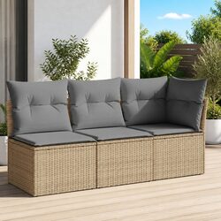 Beige 3-Seater Garden Sofa with Storage Cushions