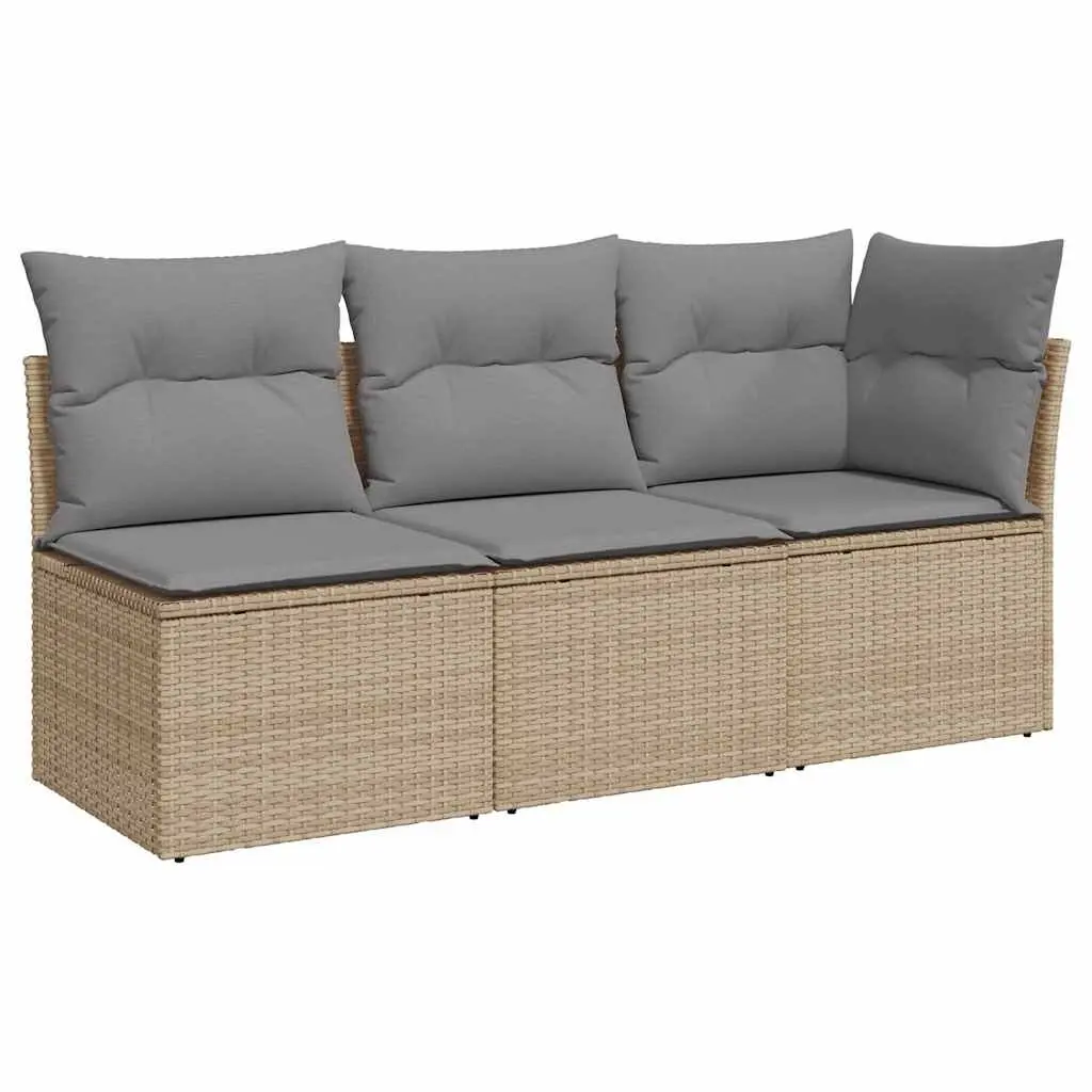Beige 3-Seater Garden Sofa with Storage Cushions