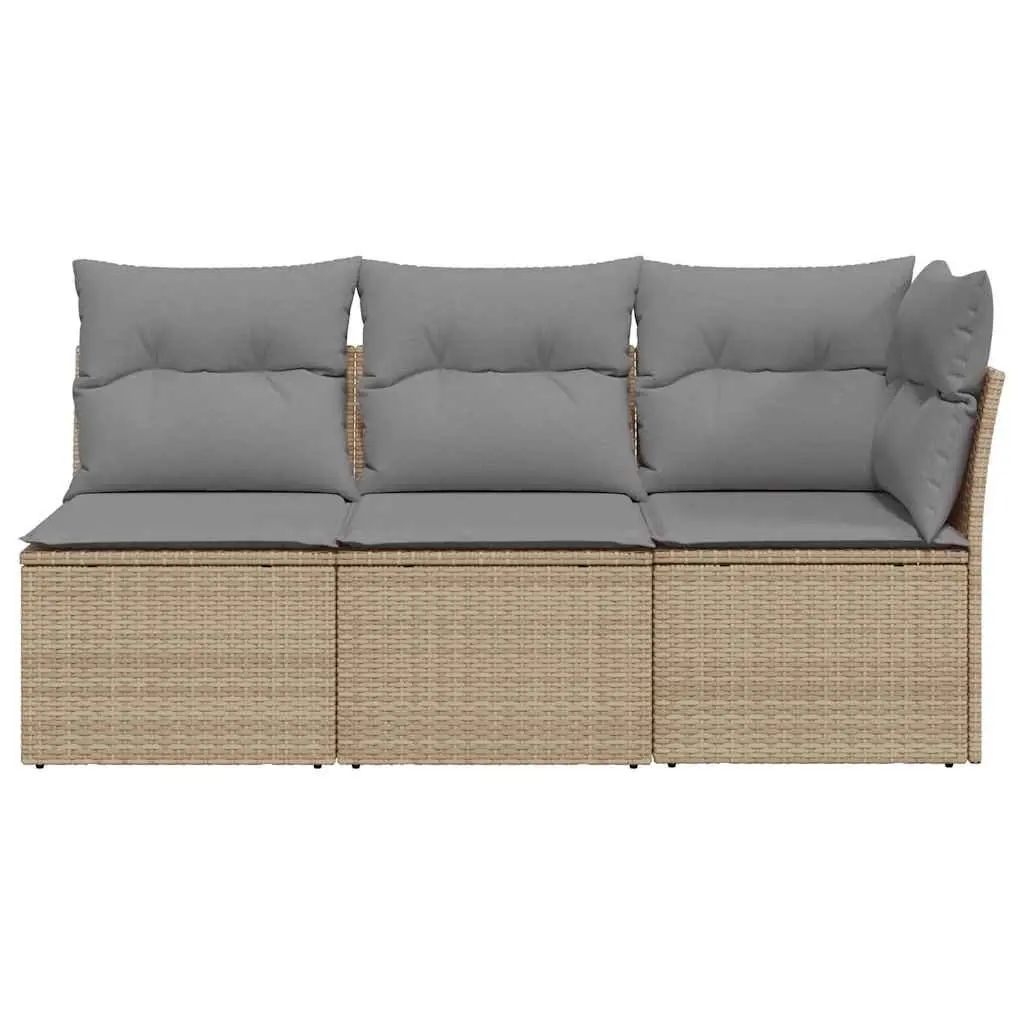 Beige 3-Seater Garden Sofa with Storage Cushions