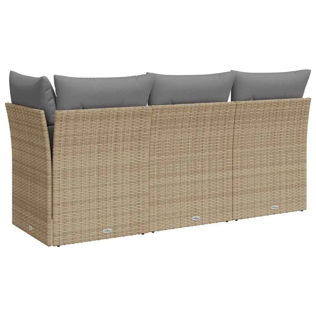 Beige 3-Seater Garden Sofa with Storage Cushions
