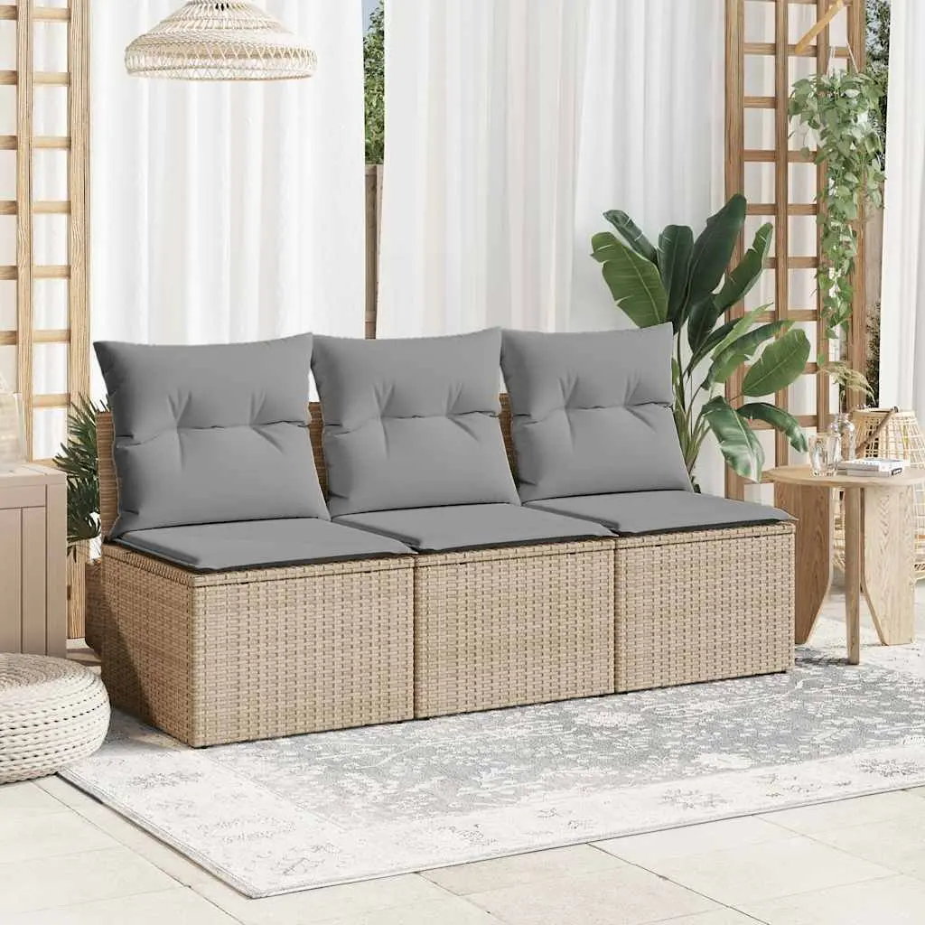 3-Seater Garden Sofa Poly Rattan Beige with Storage Cushions