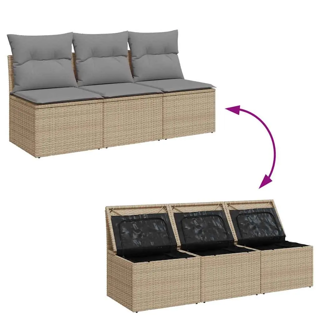 3-Seater Garden Sofa Poly Rattan Beige with Storage Cushions