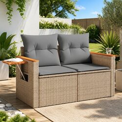 Durable 2-Seater Outdoor Garden Sofa with Storage in Beige