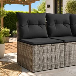 Outdoor Garden Sofa Armless Modular Seating with Cushions Grey Poly Rattan