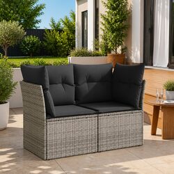 Grey Poly Rattan Outdoor 2-Seater Sofa with Cushions