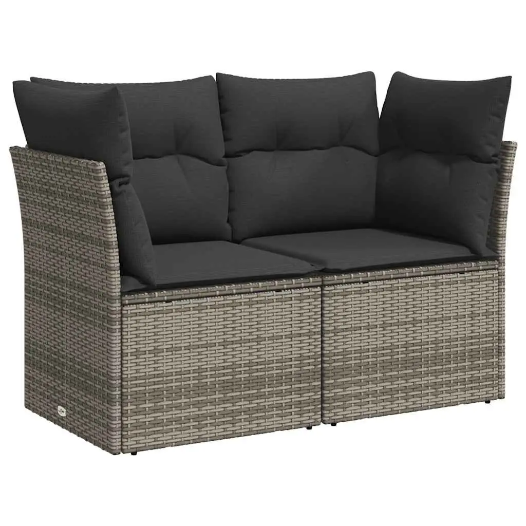 Grey Poly Rattan Outdoor 2-Seater Sofa with Cushions