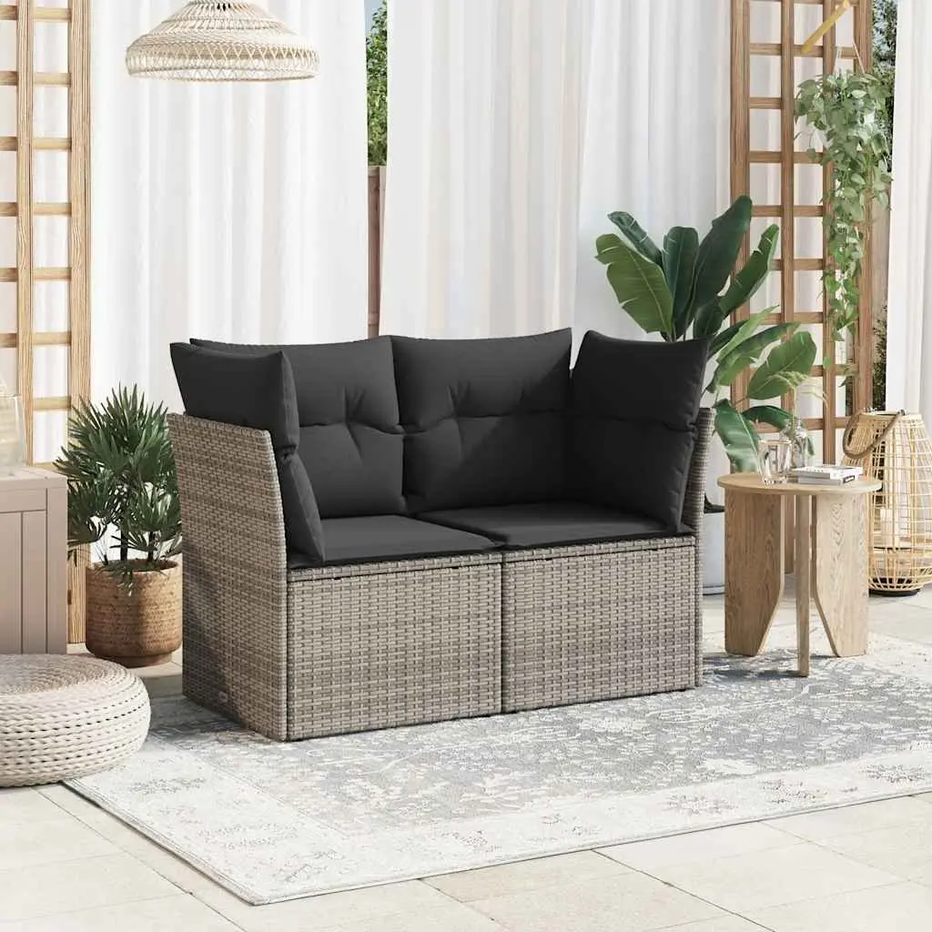 Grey Poly Rattan Outdoor 2-Seater Sofa with Cushions