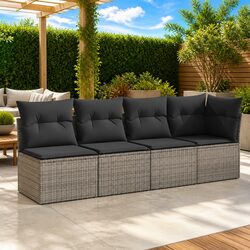 Stylish 4-Seater Grey Rattan Garden Sofa with Cushions