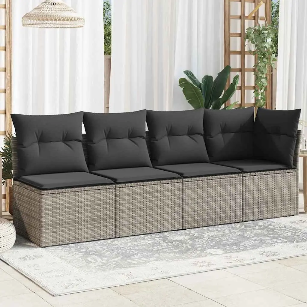4-Seater Garden Sofa PE Rattan Grey Outdoor Furniture with Cushions