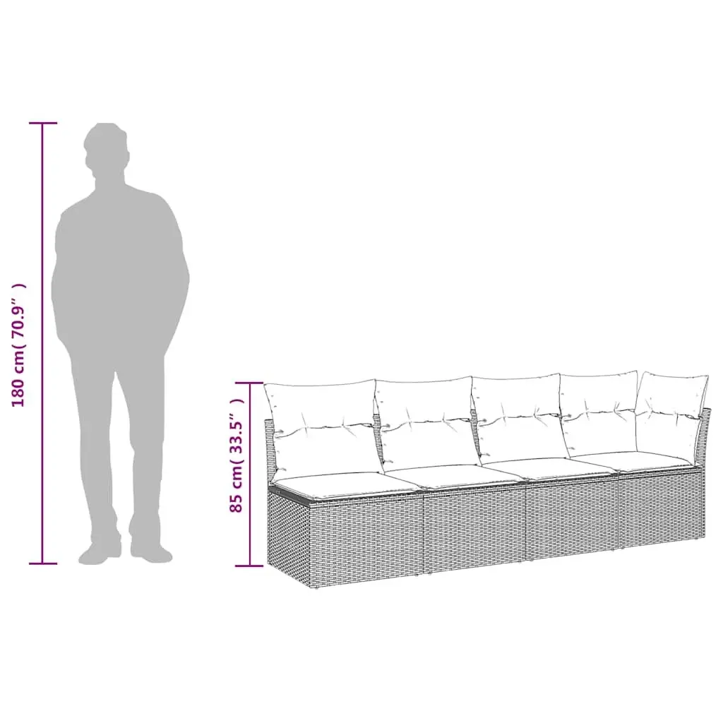 4-Seater Garden Sofa PE Rattan Grey Outdoor Furniture with Cushions