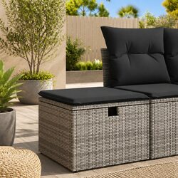 Durable Grey Poly Rattan Garden Stool with Storage
