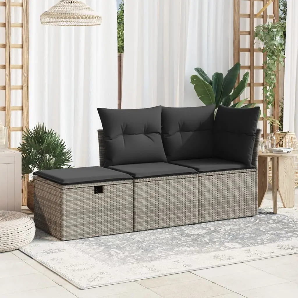 Grey Poly Rattan Garden Stool with Storage