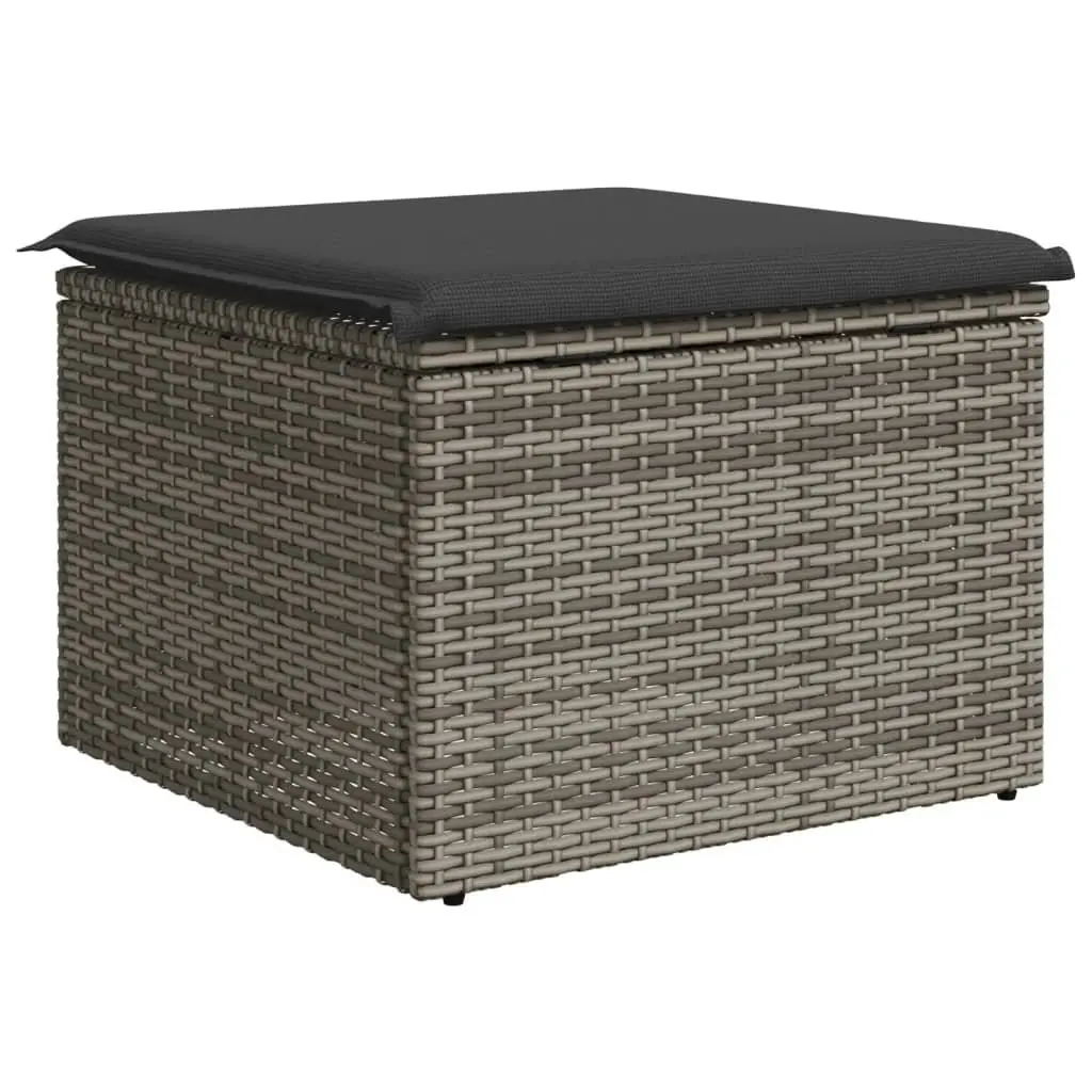Grey Poly Rattan Garden Stool with Storage