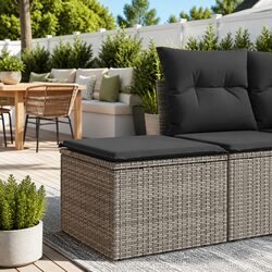 Garden Stool with Storage Cushion Outdoor Furniture Poly Rattan Grey 55x55x37cm