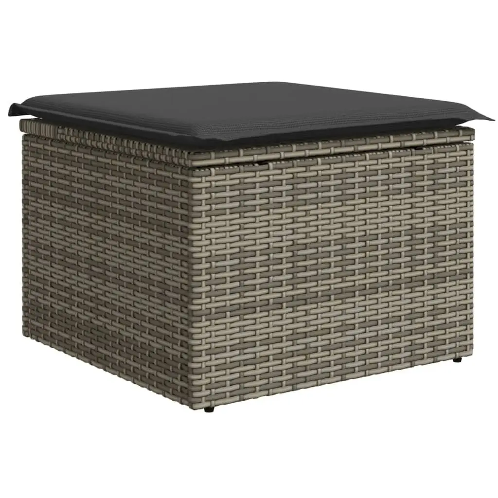 Garden Stool with Storage Cushion Outdoor Furniture Poly Rattan Grey 55x55x37cm