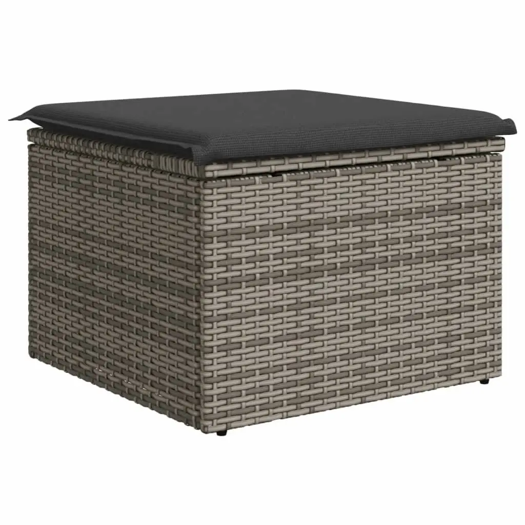 Garden Stool with Storage Cushion Outdoor Furniture Poly Rattan Grey 55x55x37cm