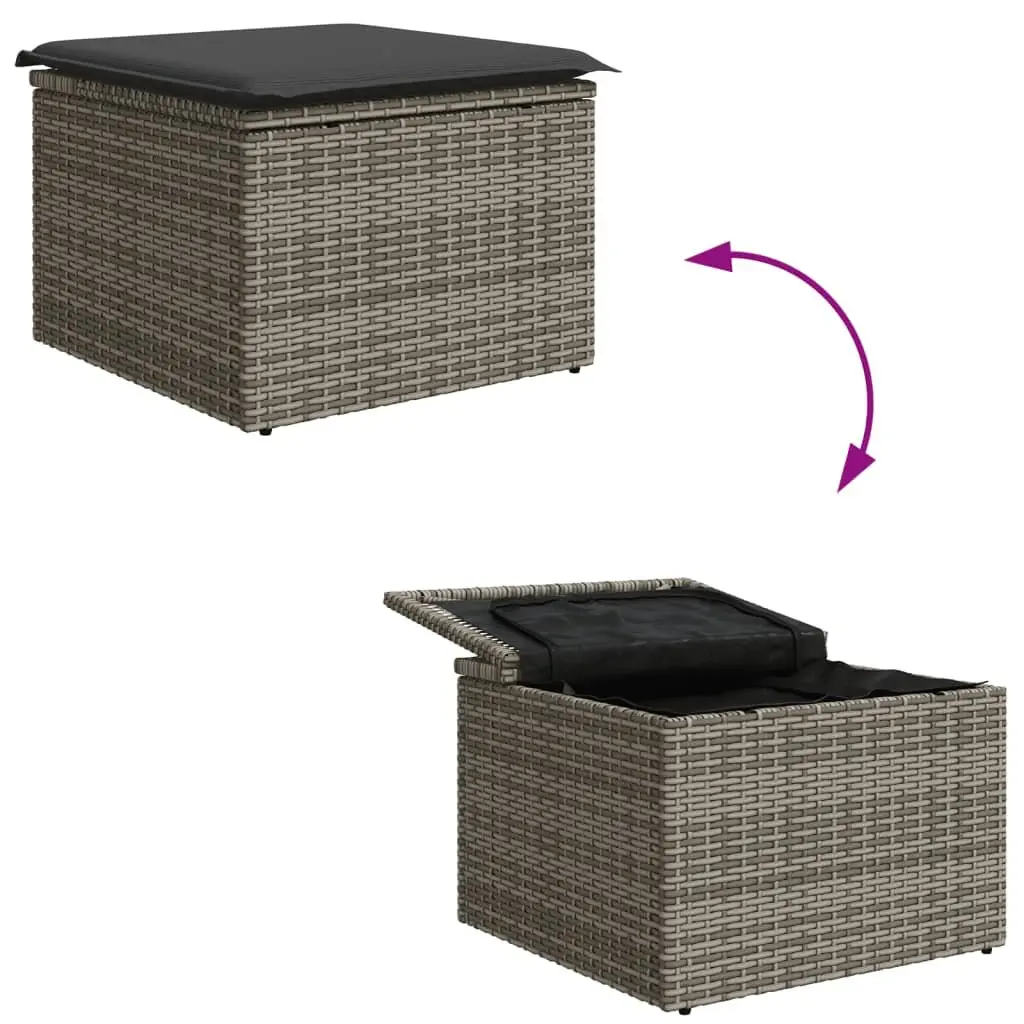 Garden Stool with Storage Cushion Outdoor Furniture Poly Rattan Grey 55x55x37cm