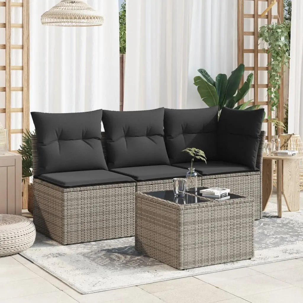Outdoor Grey Poly Rattan Garden Table with Glass Top