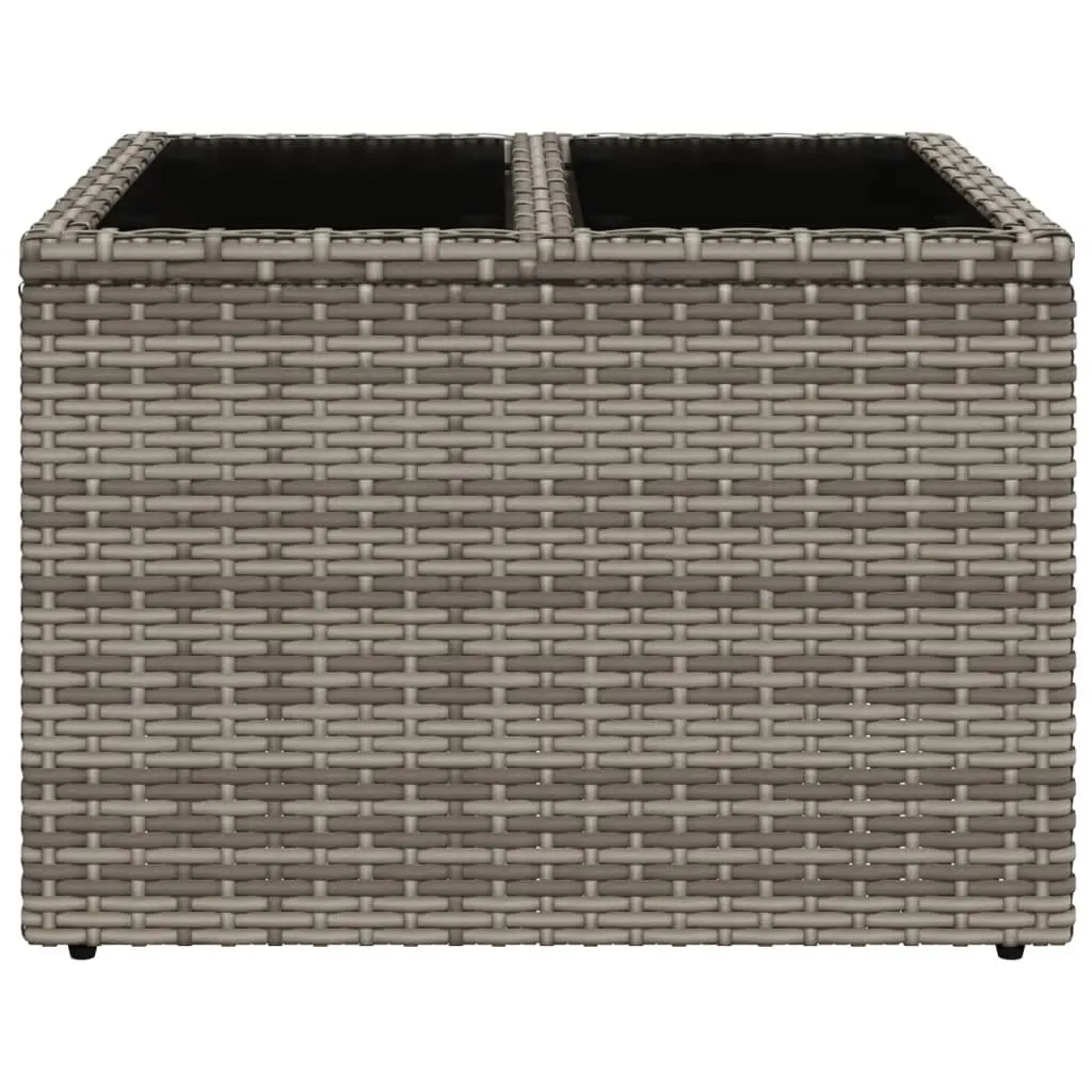 Outdoor Grey Poly Rattan Garden Table with Glass Top