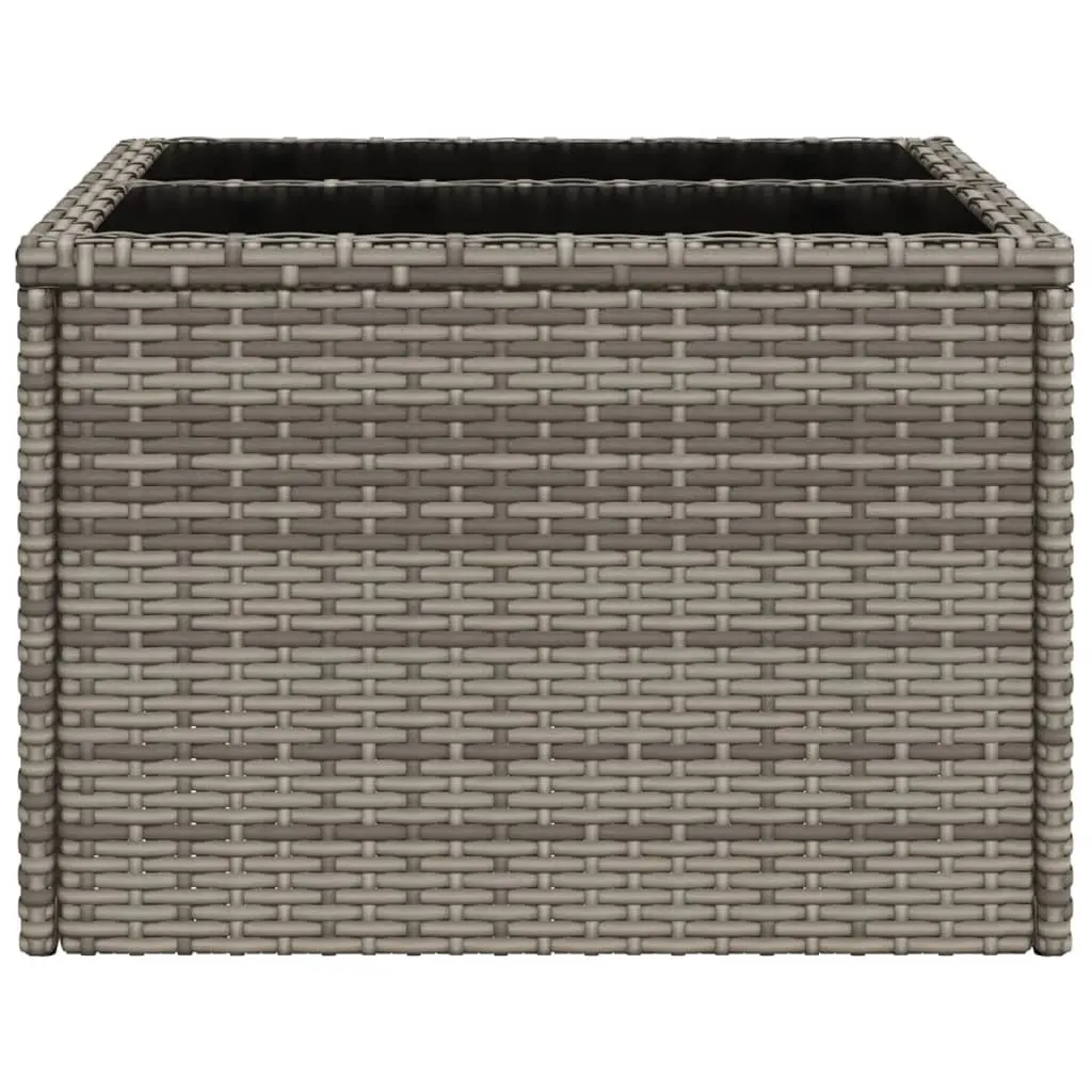 Outdoor Grey Poly Rattan Garden Table with Glass Top