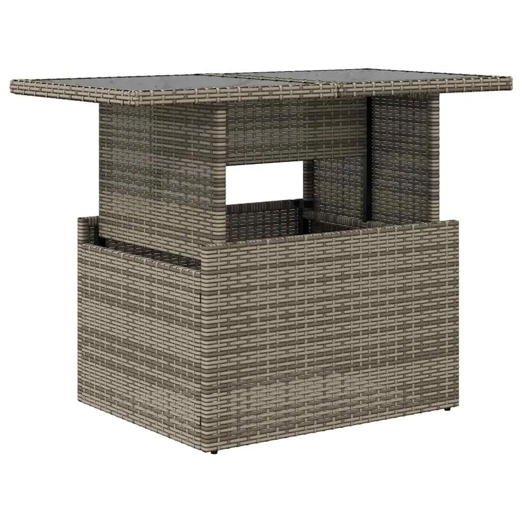 Garden Table Poly Rattan Grey Glass Top Adjustable Height Outdoor Furniture