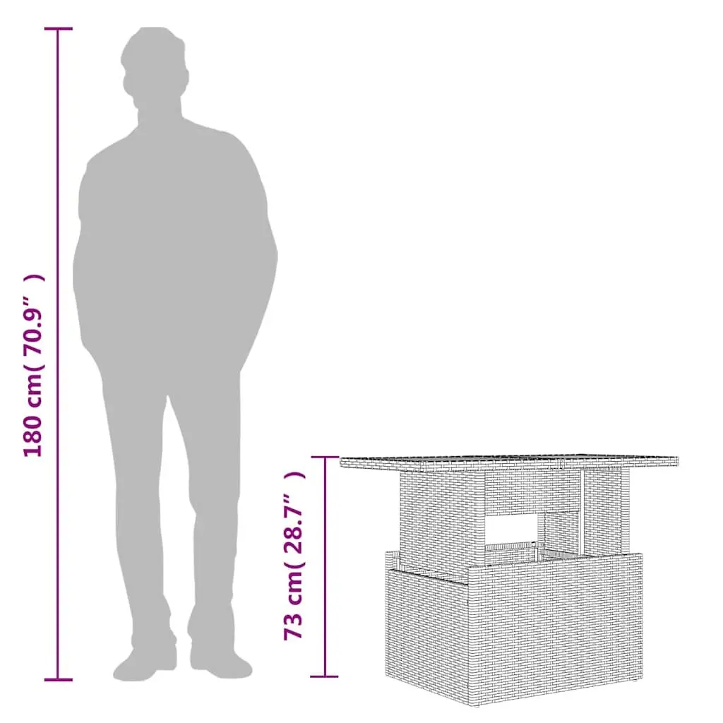 Garden Table Poly Rattan Grey Glass Top Adjustable Height Outdoor Furniture