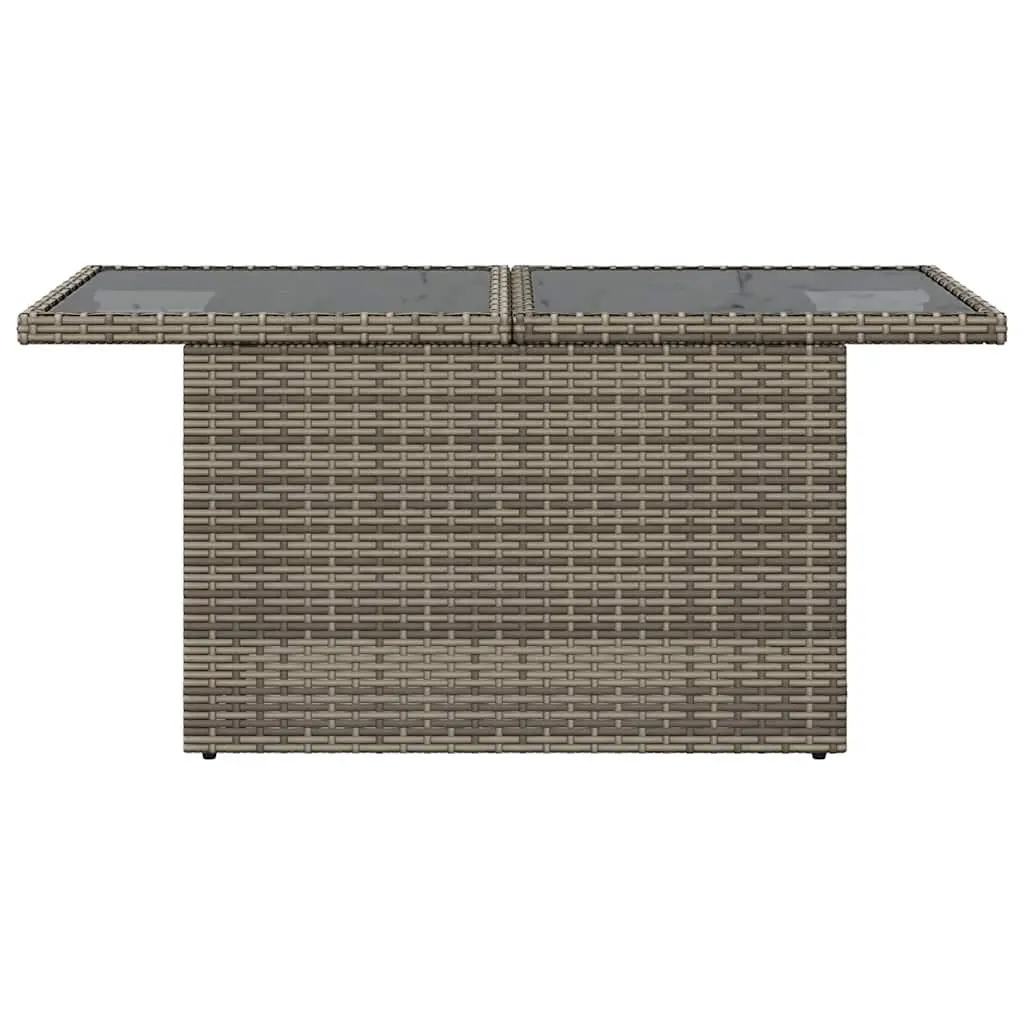 Garden Table Poly Rattan Grey Glass Top Adjustable Height Outdoor Furniture