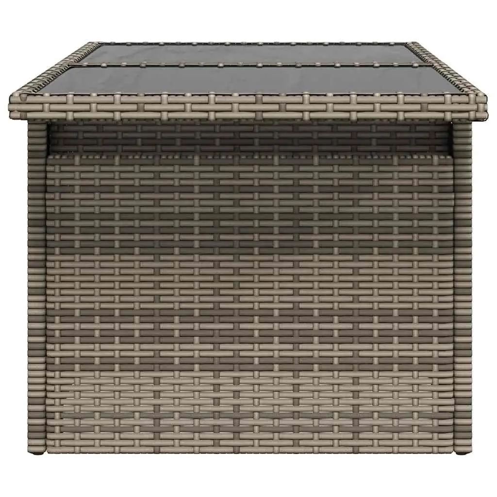 Garden Table Poly Rattan Grey Glass Top Adjustable Height Outdoor Furniture