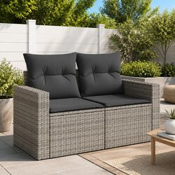 Stylish 2-Seater Garden Sofa in Grey with Cushions