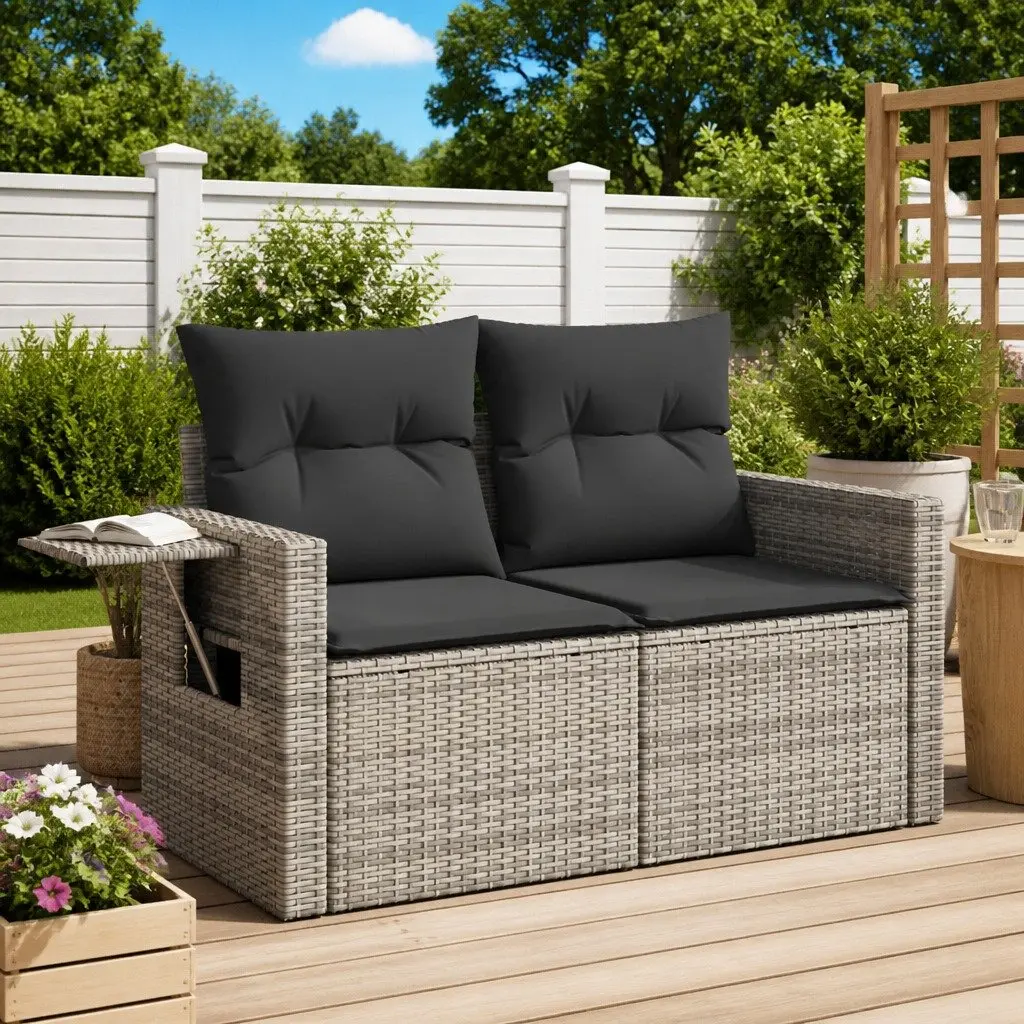 2-Seater Outdoor Sofa with Cushions and Side Table