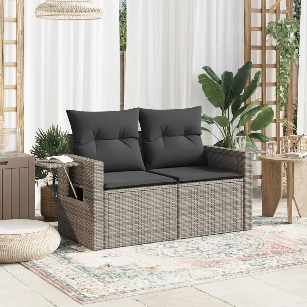 2-Seater Outdoor Sofa with Cushions and Side Table