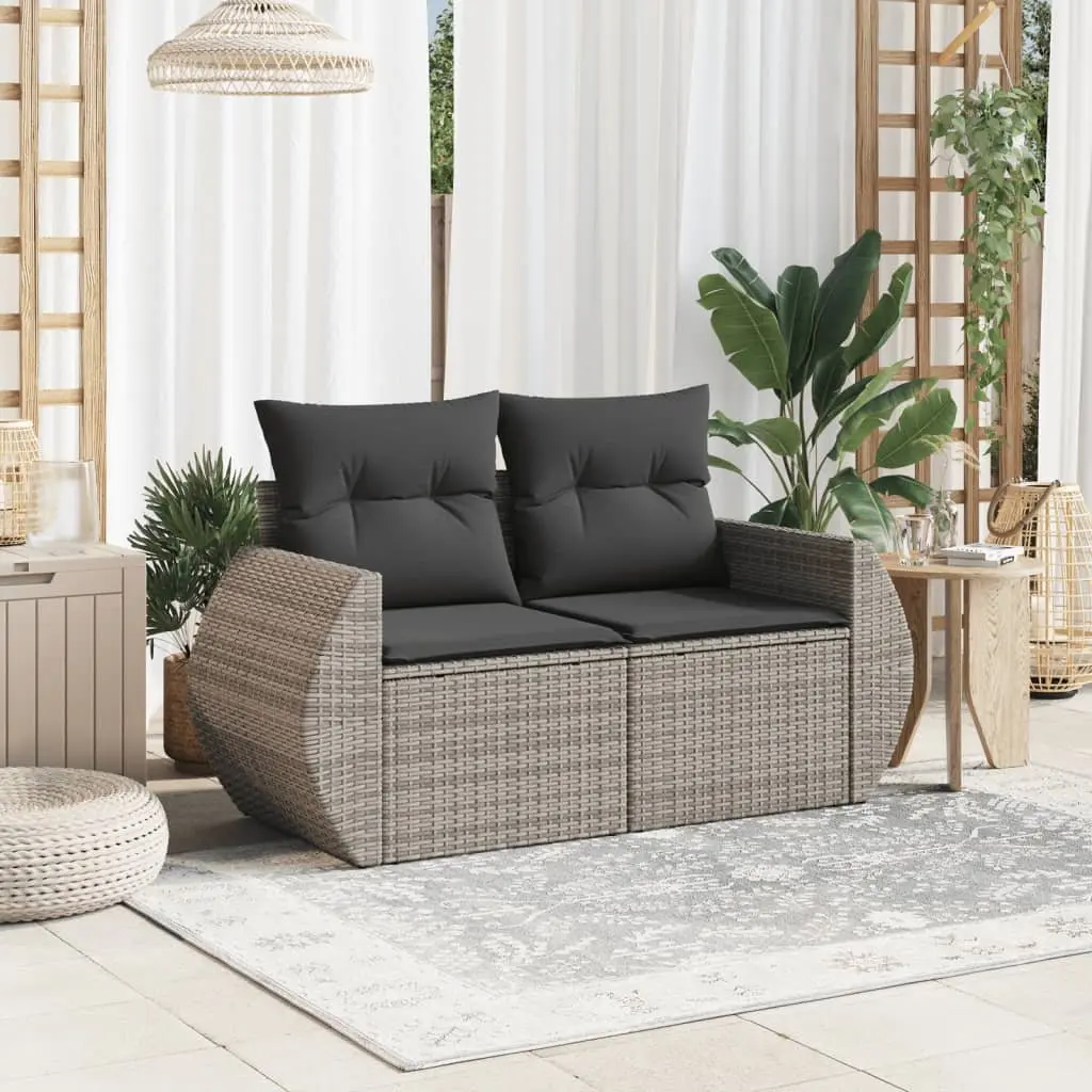 2-Seater Garden Sofa with Cushions in Grey