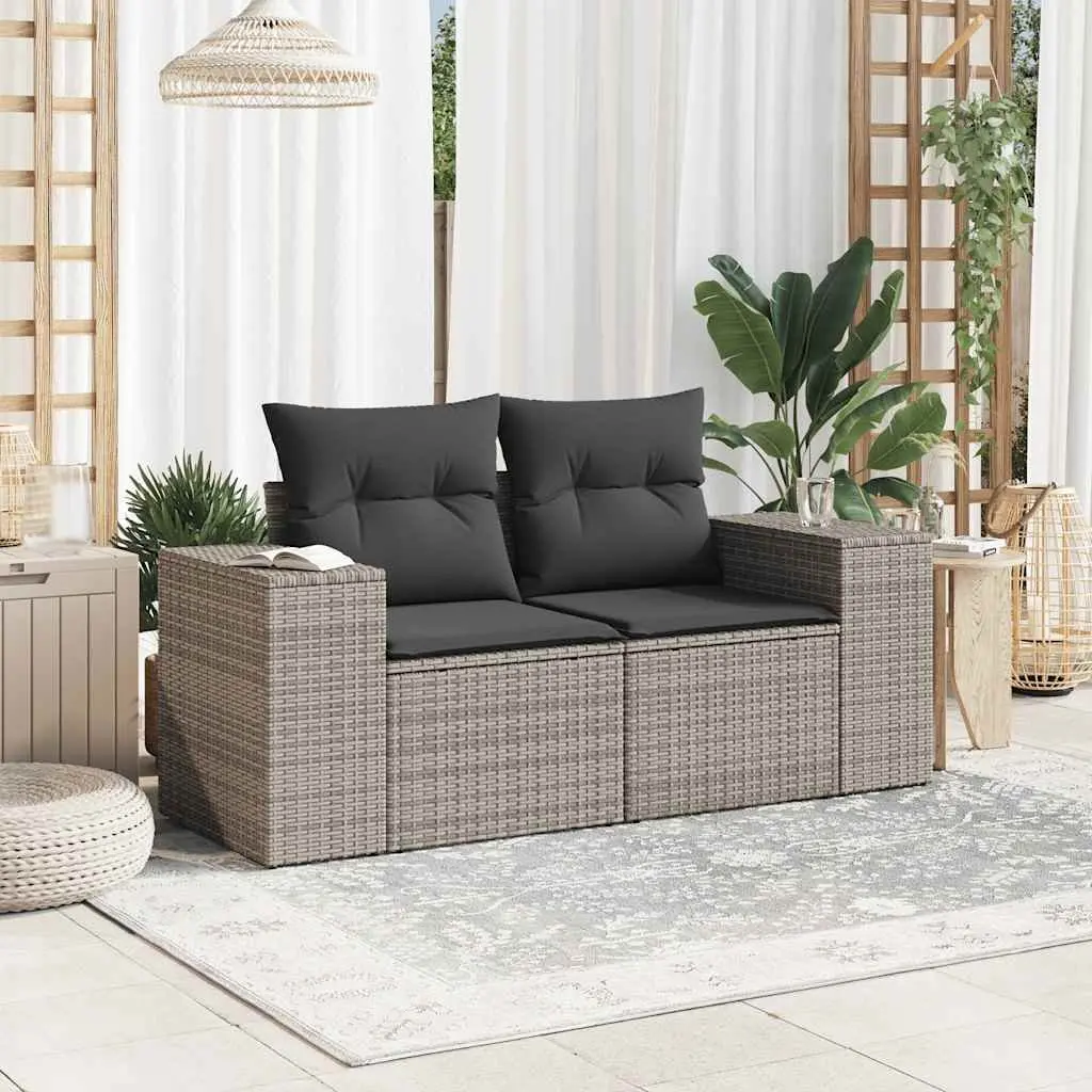 Grey 2-Seater Garden Sofa with Cushions