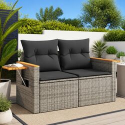 Durable 2-Seater Garden Sofa with Foldable Side Table