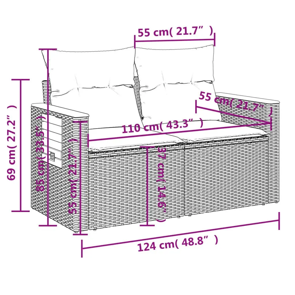 2-Seater Garden Sofa with Foldable Side Table
