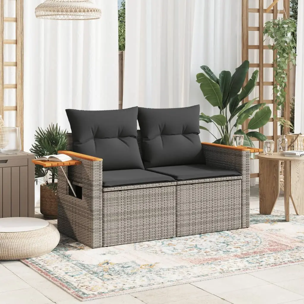 2-Seater Garden Sofa with Foldable Side Table