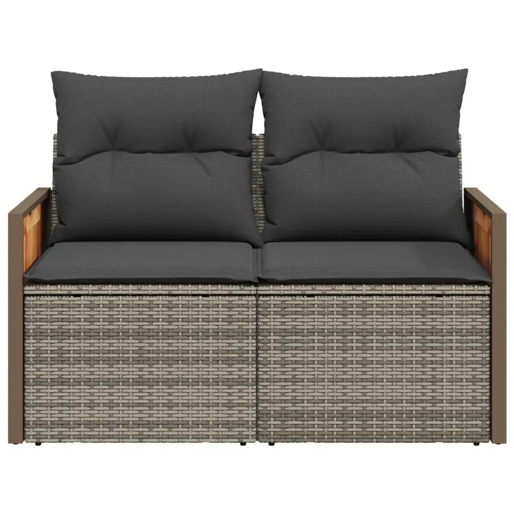 2-Seater Sofa PE Rattan Grey with Cushions Outdoor Garden Patio Furniture