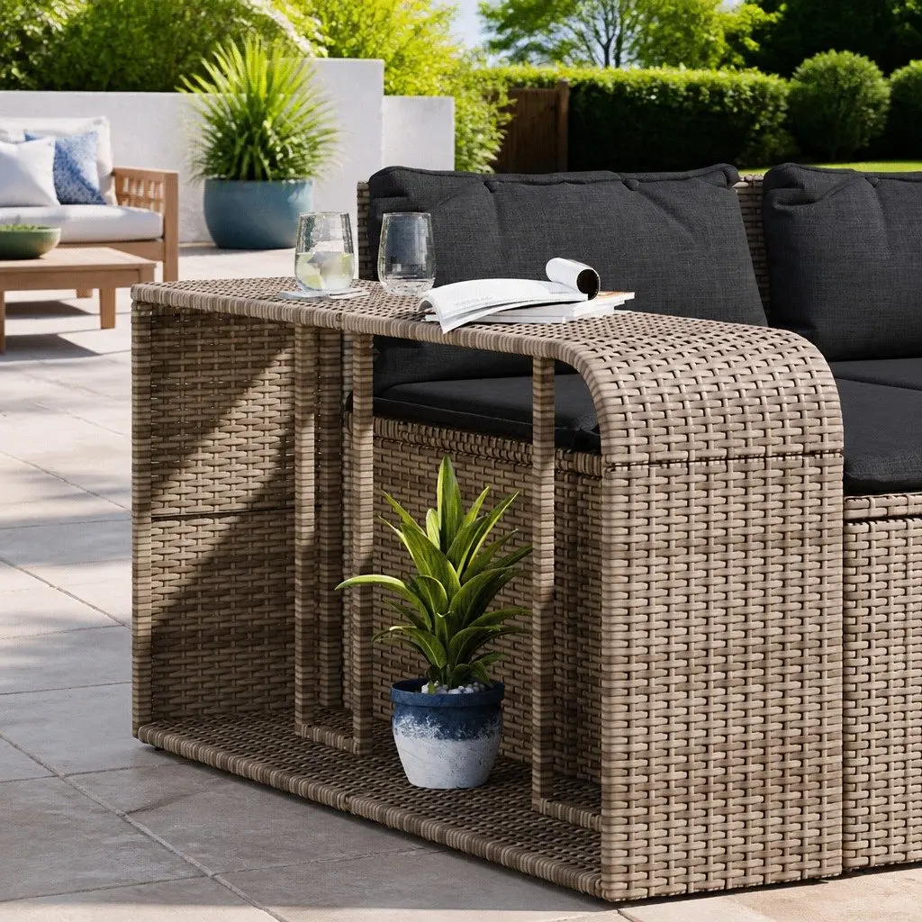 Storage Shelves PE Rattan 2 Pieces Grey Outdoor Garden Furniture